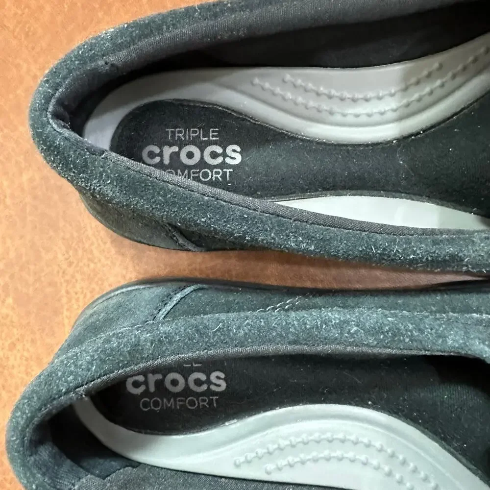 Crocs Walu II Suede Leather Loafer Boat Deck‎ Slip On Shoe Size 8 Wide Black